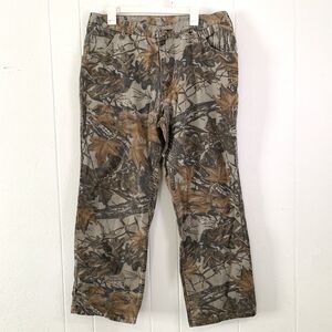 Vtg Cabelas Mens 38 X 30 Pants Denim Leaf Camo Real Tree Hunting USA